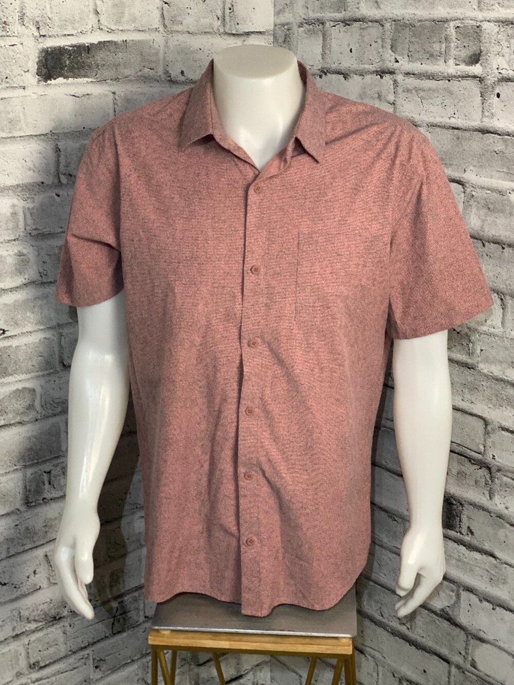 FarWest Button Down Shirt Mens XL Pink Floral Stretch Lightweight Short Sleeve